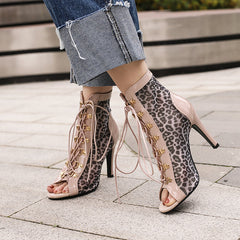 Women's 9cm Leopard Print Rubber Sole Leatherette JazShoes Dance Heels Boot