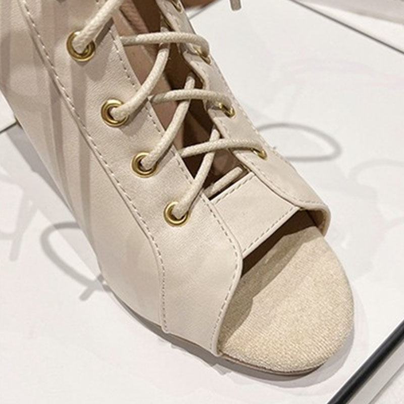 Women's 7.5cm/10cm Slim Heel Leatherette Rubber Sole Peep Toe Lace-up JazShoes Dance Boots