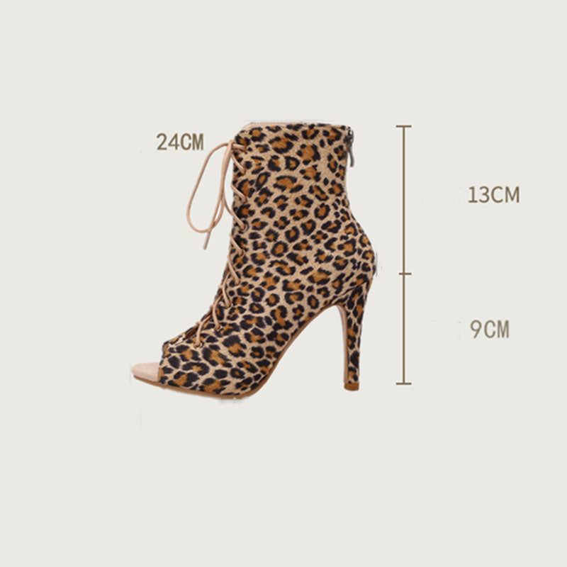 Women's 7cm/9cm Slim Heel Leopard Print Rubber Sole Leatherette JazShoes Dance Heels Boots