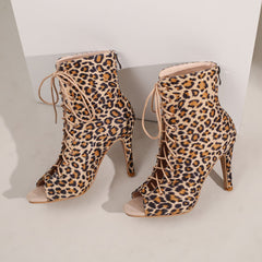 Women's 7cm/9cm Slim Heel Leopard Print Rubber Sole Leatherette JazShoes Dance Heels Boots