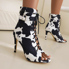 Women's Black 7cm Heel Rubber Sole Leatherette JazShoes Lace-up Dance Heels Boots