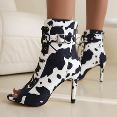 Women's Black 7cm Heel Rubber Sole Leatherette JazShoes Lace-up Dance Heels Boots