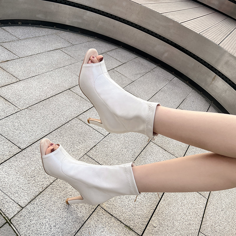 Women's 7cm/9cm Rubber Sole Heel Leatherette JazShoes Open Toe Dance Heels Boot