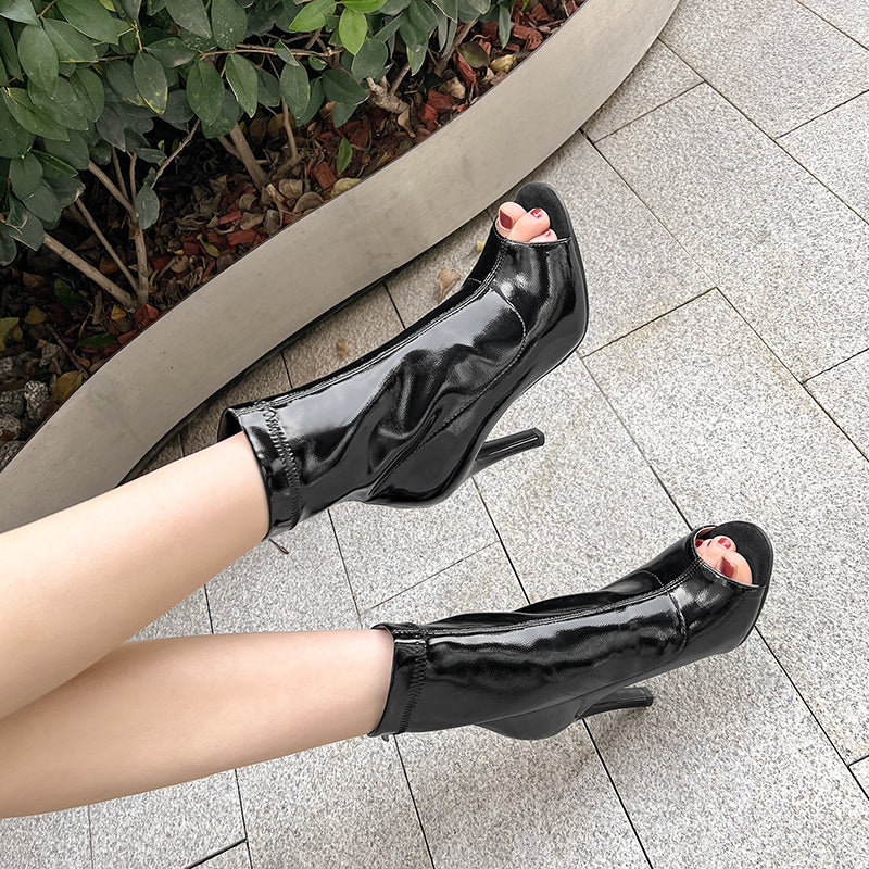 Women's 7cm/9cm Rubber Sole Heel Leatherette JazShoes Open Toe Dance Heels Boot