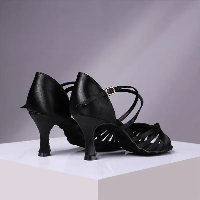 Women's 5.5/6.5/7.5/8cm Heels Satin Strappy Knot Dance Shoes Latin Dance Shoes