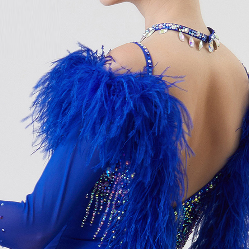 YUN Customisable-Women's Long Sleeve Backless DiamonWaltModern Ballroom Dance Dress Competition Dresses (With Necklace)