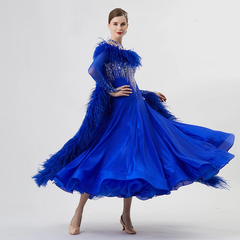 YUN Customisable-Women's Long Sleeve Backless DiamonWaltModern Ballroom Dance Dress Competition Dresses (With Necklace)