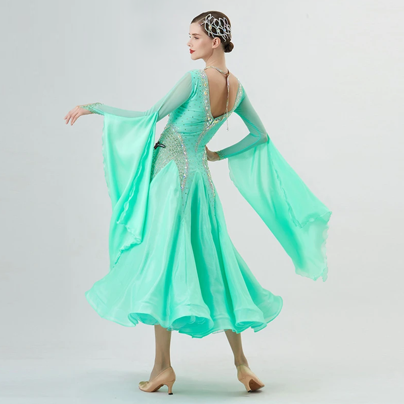 YUN Customisable-Women's Long Sleeve Backless VNeck DiamonDress For Ballroom Dancing Smooth Dress