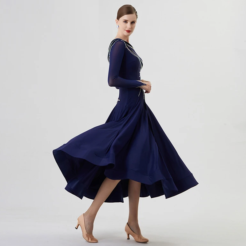 YUN Customisable-Women's Long Sleeve Off Shoulder DiamonDress For Ballroom Dancing standard/Smooth Dress