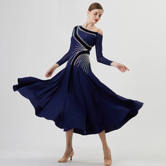 YUN Customisable-Women's Long Sleeve Off Shoulder DiamonDress For Ballroom Dancing standard/Smooth Dress