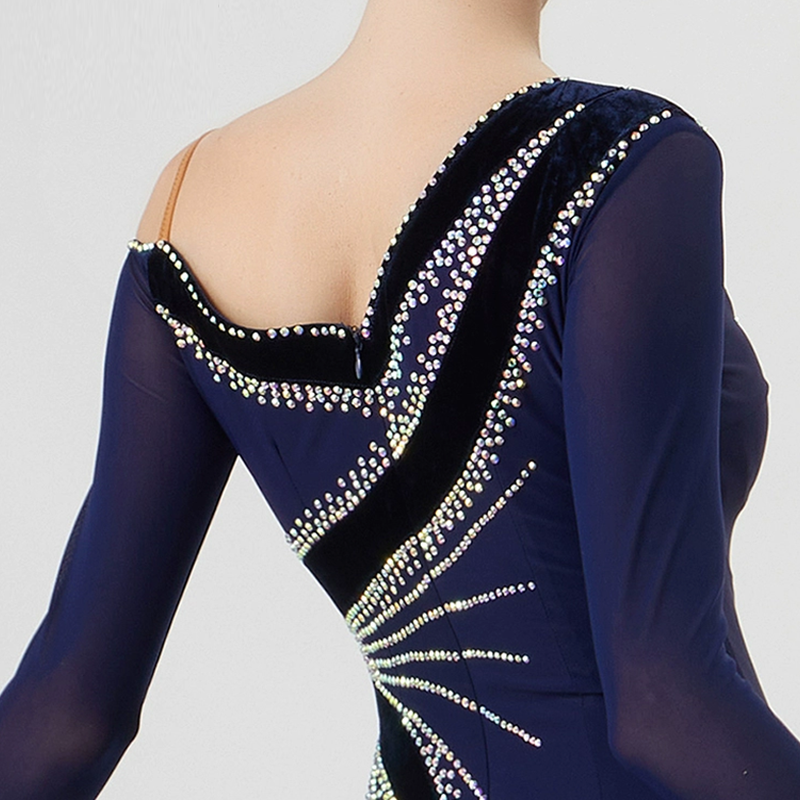 YUN Customisable-Women's Long Sleeve Off Shoulder DiamonDress For Ballroom Dancing standard/Smooth Dress