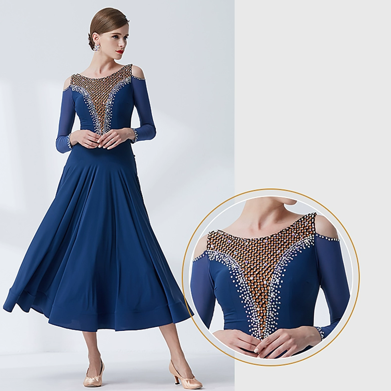 YUN Customisable-Women's Long Sleeve Applique With DiamonCostume Dress For Ballroom Dancing standard/Smooth Dress