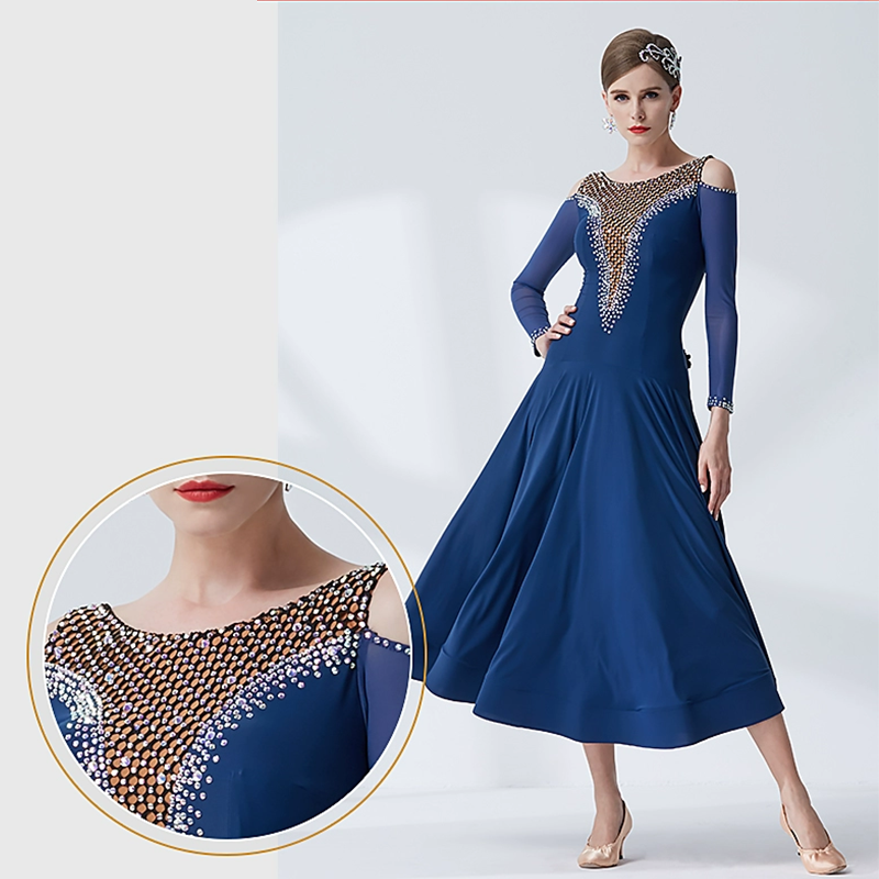 YUN Customisable-Women's Long Sleeve Applique With DiamonCostume Dress For Ballroom Dancing standard/Smooth Dress
