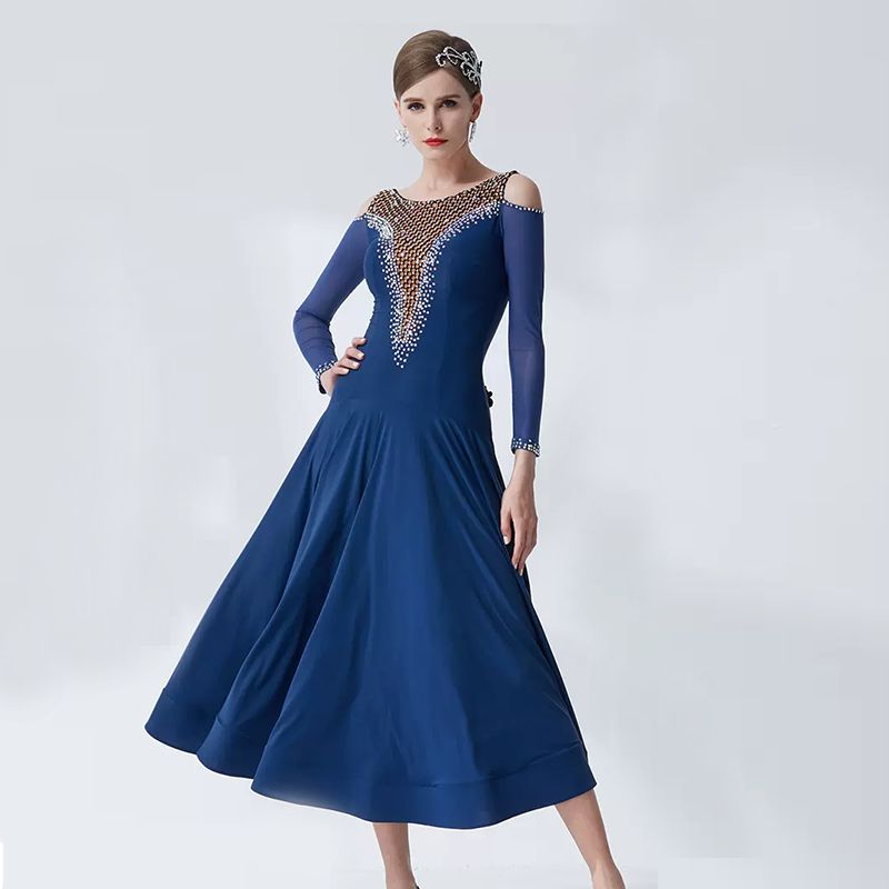 YUN Customisable-Women's Long Sleeve Applique With DiamonCostume Dress For Ballroom Dancing standard/Smooth Dress