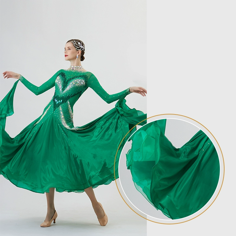 YUN Customisable-Women's Long Sleeve Backless Round Neck DiamonDress For Ballroom Dancing Smooth Dress