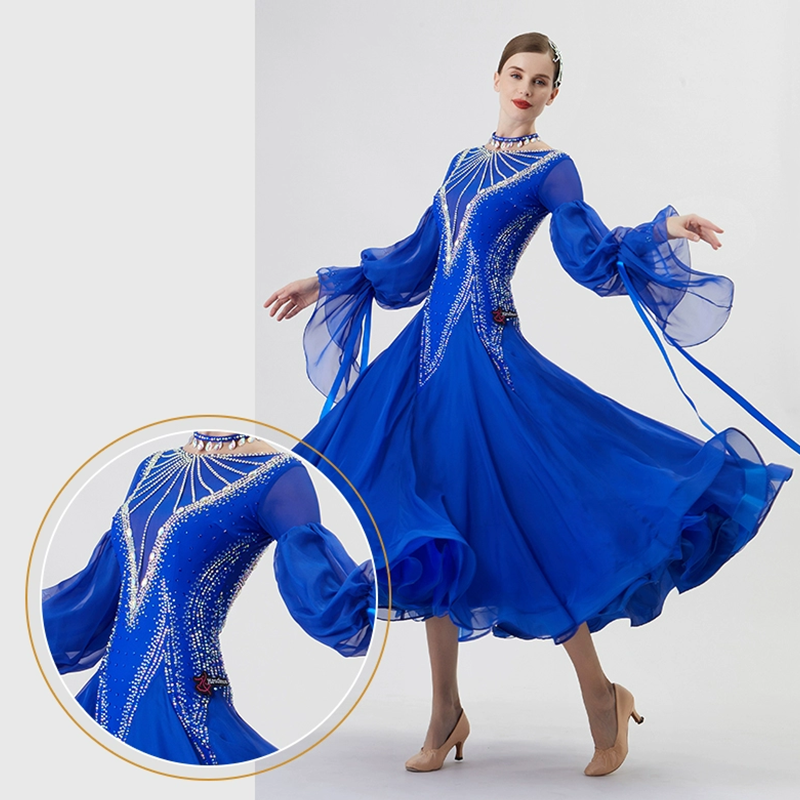 YUN Customisable-Women's Long Sleeve Round Neck DiamonDress For Ballroom Dancing Smooth Dress