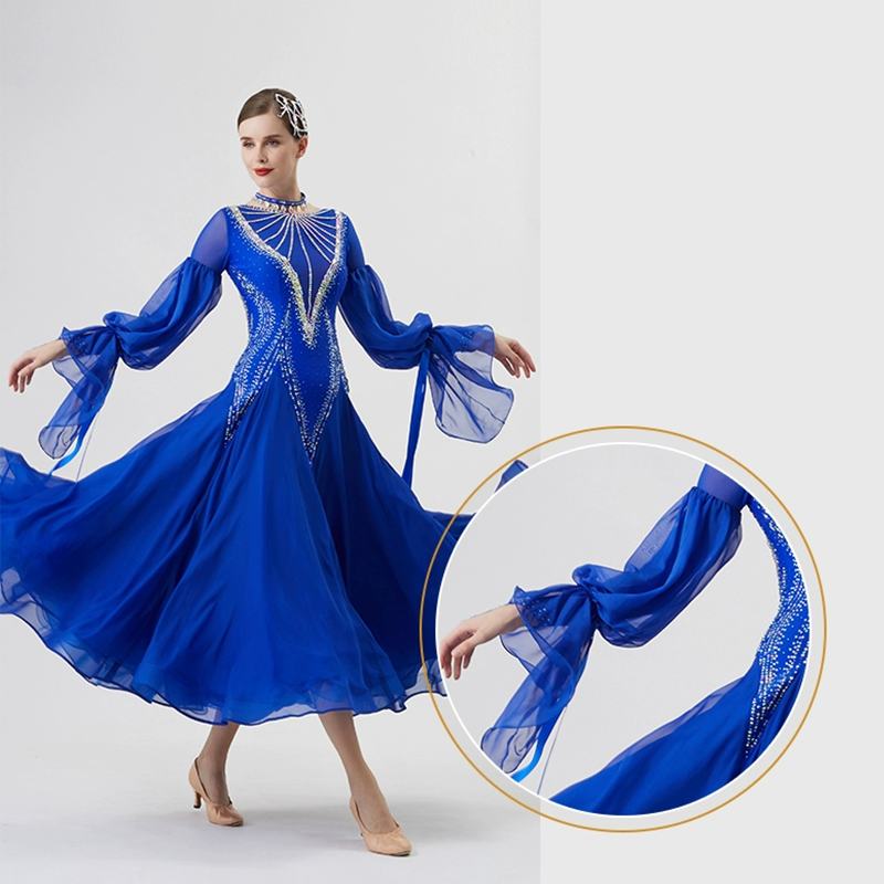 YUN Customisable-Women's Long Sleeve Round Neck DiamonDress For Ballroom Dancing Smooth Dress