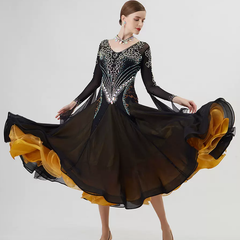 YUN Customisable-Women's Long Sleeve VNeck Backless DiamonDress For Ballroom Dancing Smooth Dress