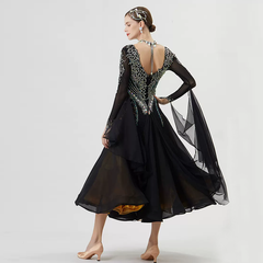 YUN Customisable-Women's Long Sleeve VNeck Backless DiamonDress For Ballroom Dancing Smooth Dress