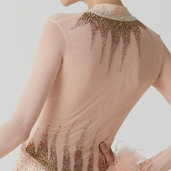 YUN Customisable-Women's Long Sleeve V Neck DiamonWaltModern Ballroom Dance Dress Competition Dresses
