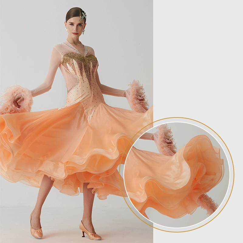 YUN Customisable-Women's Long Sleeve V Neck DiamonWaltModern Ballroom Dance Dress Competition Dresses