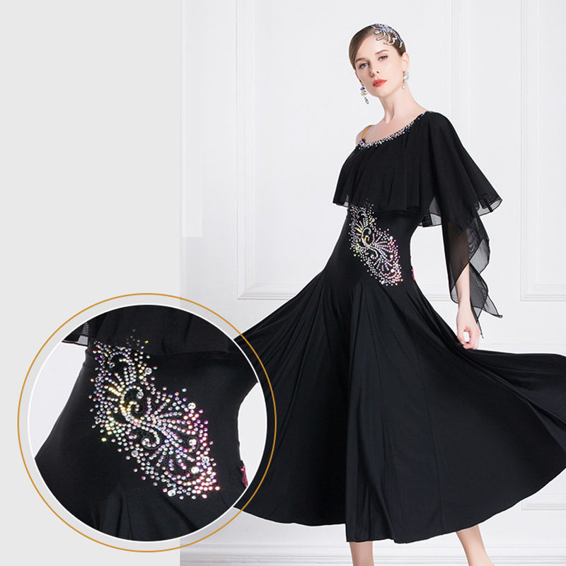 YUN Customisable-Women's Off Shoulder DiamonWaltModern Ballroom Dance Dress
