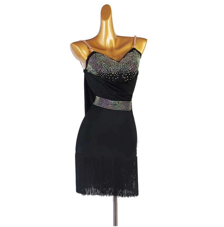 Customisable-Women's Rhinestone Tassel Rumba Latin Dance Dresses Performance Dresses