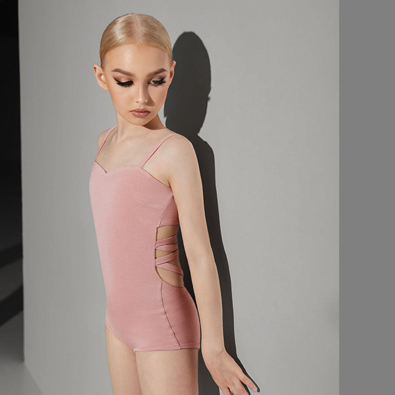 Girls Silk Milk Spaghetti Strap Latin Dance Bodysuit Dance Wear