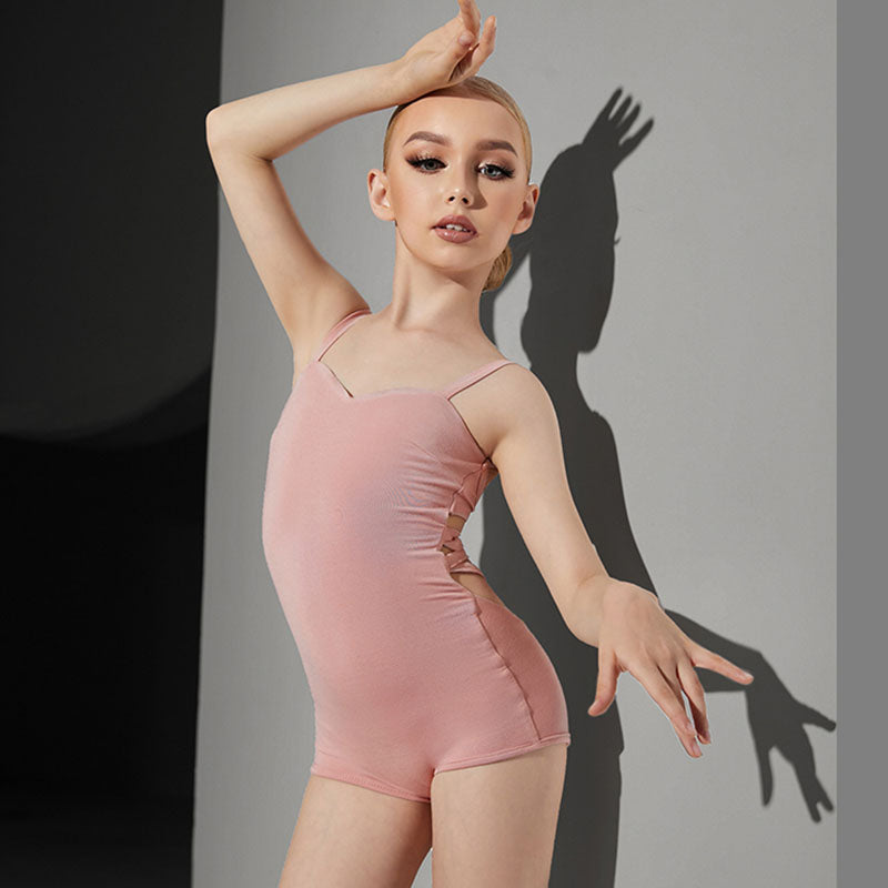Girls Silk Milk Spaghetti Strap Latin Dance Bodysuit Dance Wear