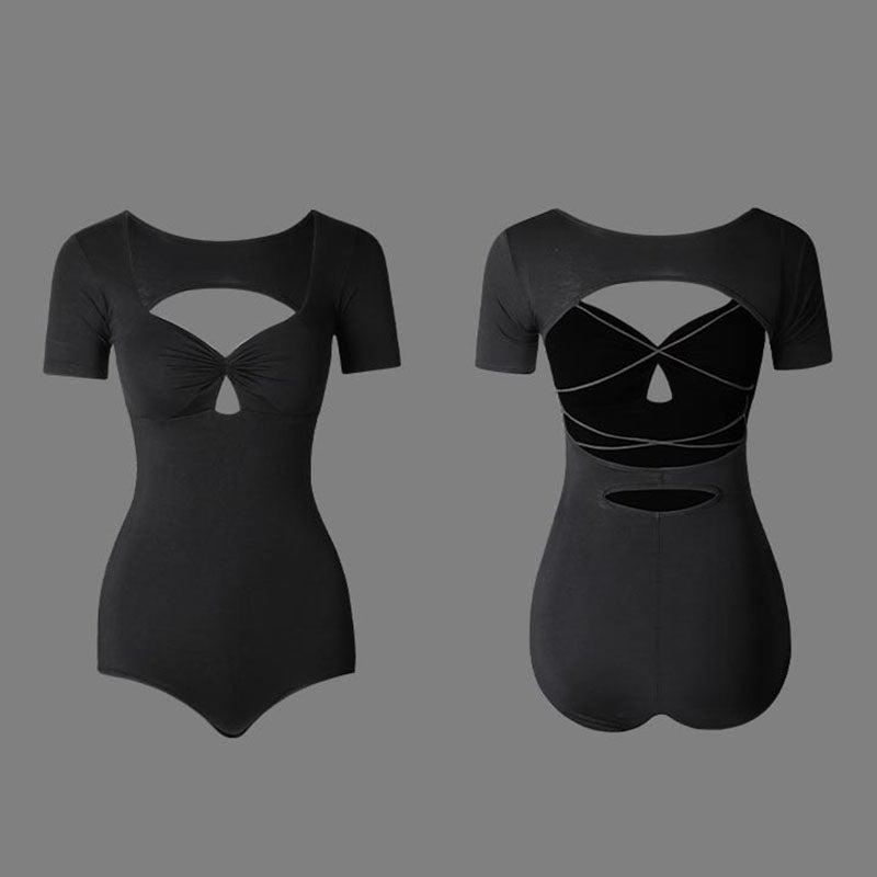 Girls Silk Milk Short Sleeve Backless Latin Dance Bodysuit Dance Wear