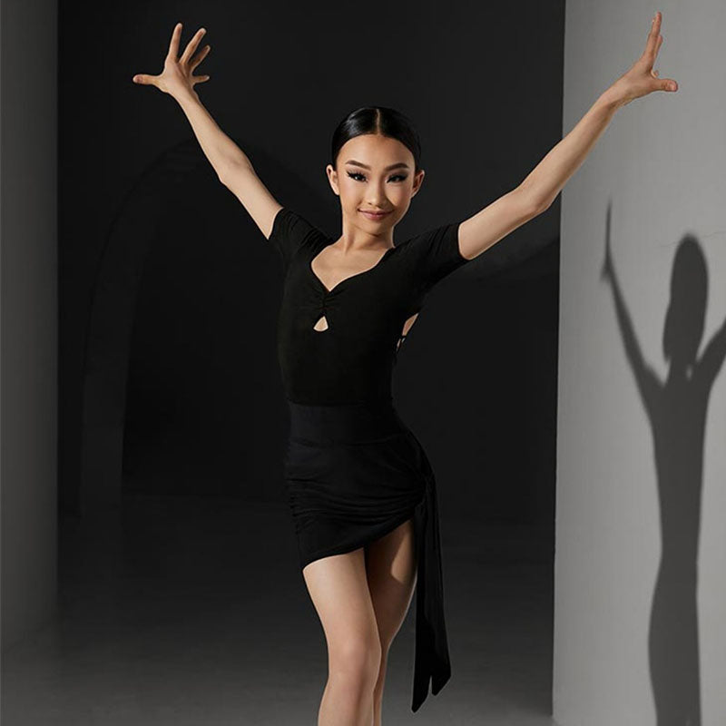 Girls Silk Milk Short Sleeve Backless Latin Dance Bodysuit Dance Wear
