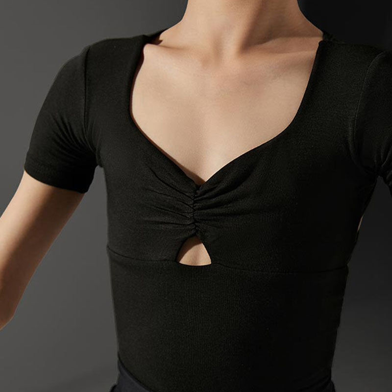 Girls Silk Milk Short Sleeve Backless Latin Dance Bodysuit Dance Wear
