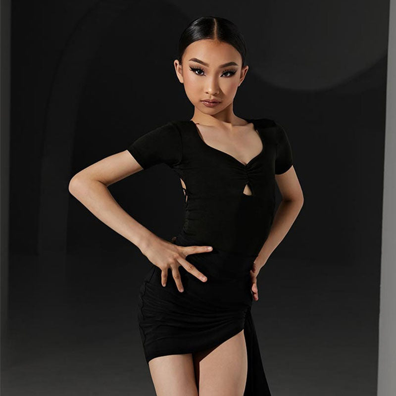 Girls Silk Milk Short Sleeve Backless Latin Dance Bodysuit Dance Wear