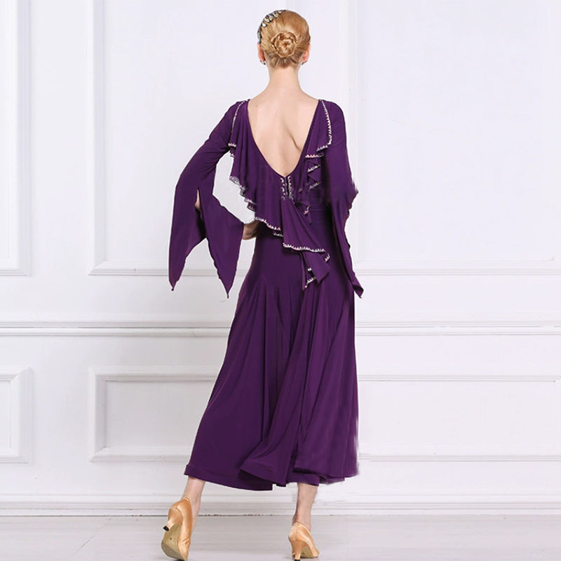 YUN Customisable-Women's Long sleeve DiamonWaltModern Ballroom Dance Dress