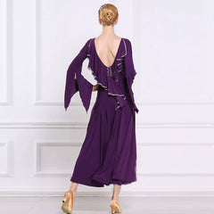YUN Customisable-Women's Long sleeve DiamonWaltModern Ballroom Dance Dress