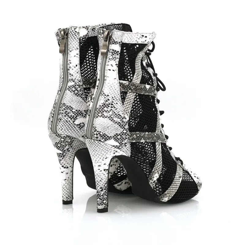 Women's 9.5cm Heel Peep Toe Hollow-out Heels Dance Boots JazSalsa Dancing Shoes