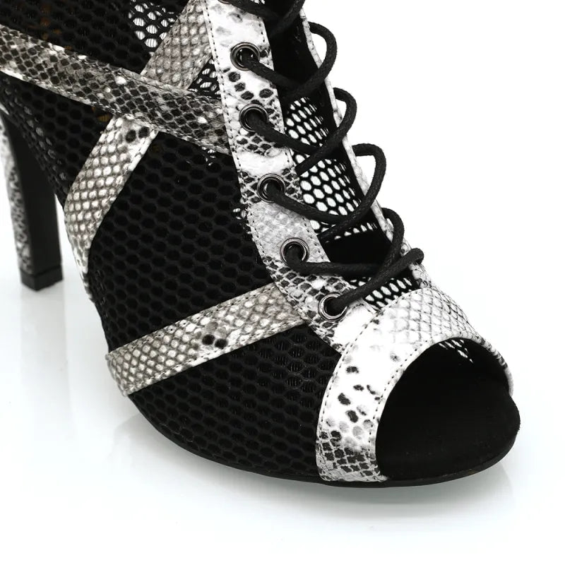 Women's 9.5cm Heel Peep Toe Hollow-out Heels Dance Boots JazSalsa Dancing Shoes