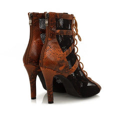 Women's Brown Customized Heel Peep Toe Hollow-out Heels Dance Boots JazSalsa Dancing Shoes