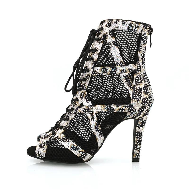 Women's 9.5cm Heel Peep Toe Hollow-out Heels Dance Boots JazSalsa Dancing Shoes