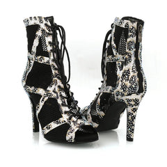 Women's 9.5cm Heel Peep Toe Hollow-out Heels Dance Boots JazSalsa Dancing Shoes