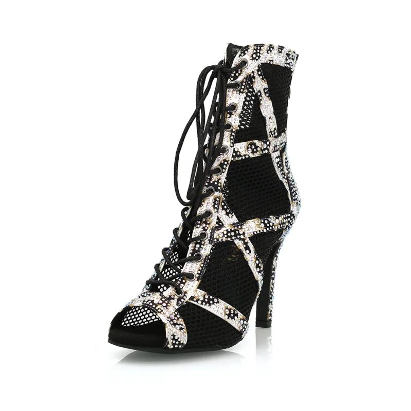 Women's 9.5cm Heel Peep Toe Hollow-out Heels Dance Boots JazSalsa Dancing Shoes