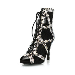 Women's 9.5cm Heel Peep Toe Hollow-out Heels Dance Boots JazSalsa Dancing Shoes