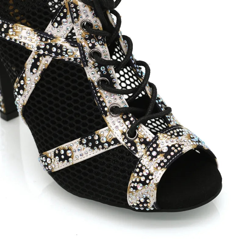 Women's 9.5cm Heel Peep Toe Hollow-out Heels Dance Boots JazSalsa Dancing Shoes