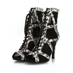 Women's 9.5cm Heel Peep Toe Hollow-out Heels Dance Boots JazSalsa Dancing Shoes