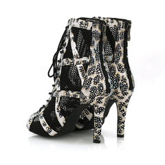 Women's 9.5cm Heel Peep Toe Hollow-out Heels Dance Boots JazSalsa Dancing Shoes