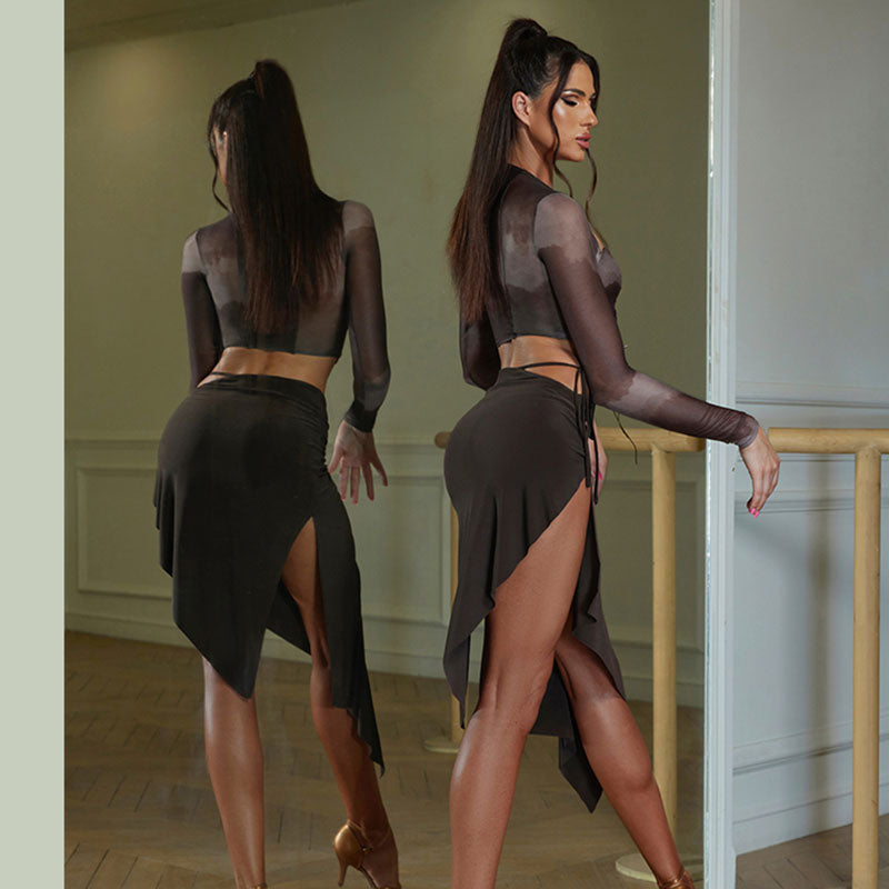 Women's Mesh Lace-Up Long Sleeve Latin Dance Tops Dance Wear Dance Tops