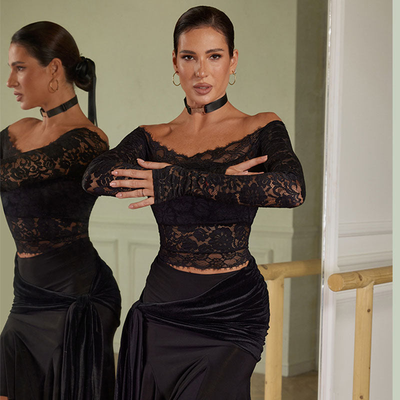 Women's Lace Long Sleeve Latin Dance Tops Dance Wear Dance Tops