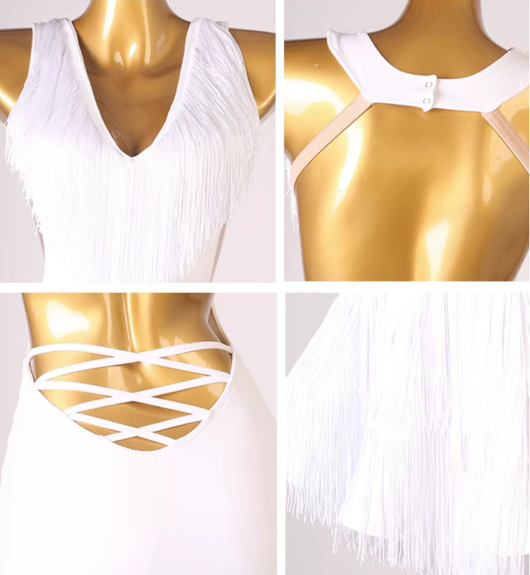 Customisable-Women's V-neck Tassel Backless Dancewear Dance Dress Performance Dress