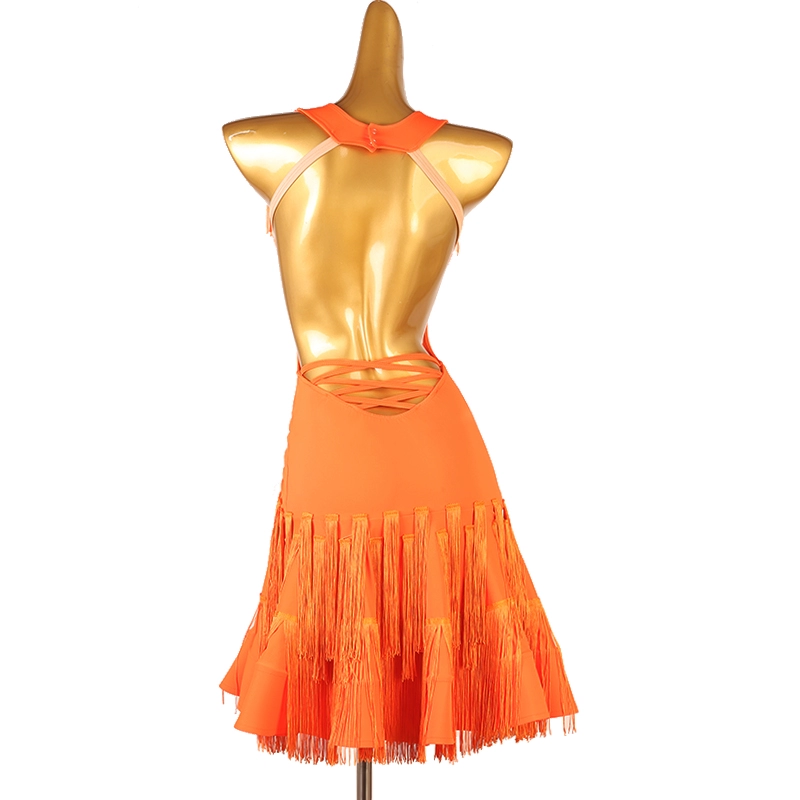 Customisable-Women's V-neck Tassel Backless Dancewear Dance Dress Performance Dress