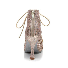 Women's Satin Rhinestone Customized Heel Dance Boots JazSalsa Dance Shoes